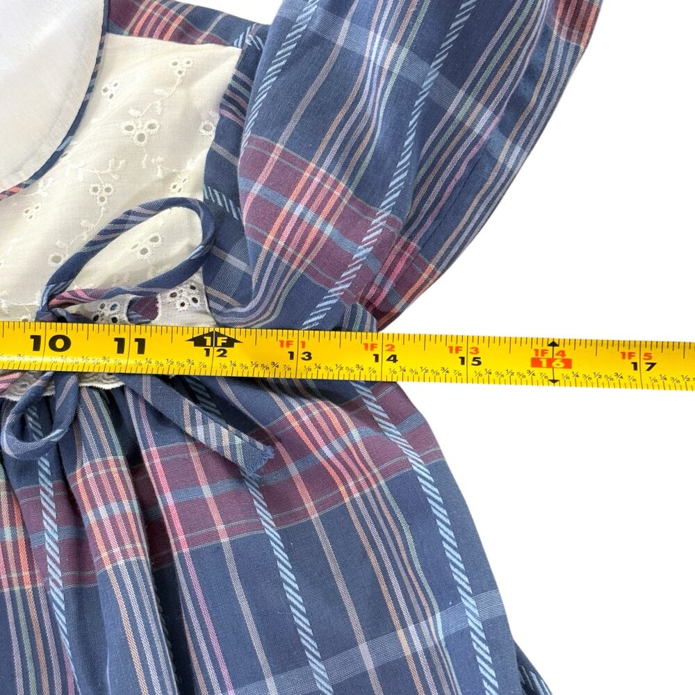 Vintage 90s Jayne Copeland Girls Plaid Dress Size 6 Eyelet Collar Blue Pink - Picture 10 of 11